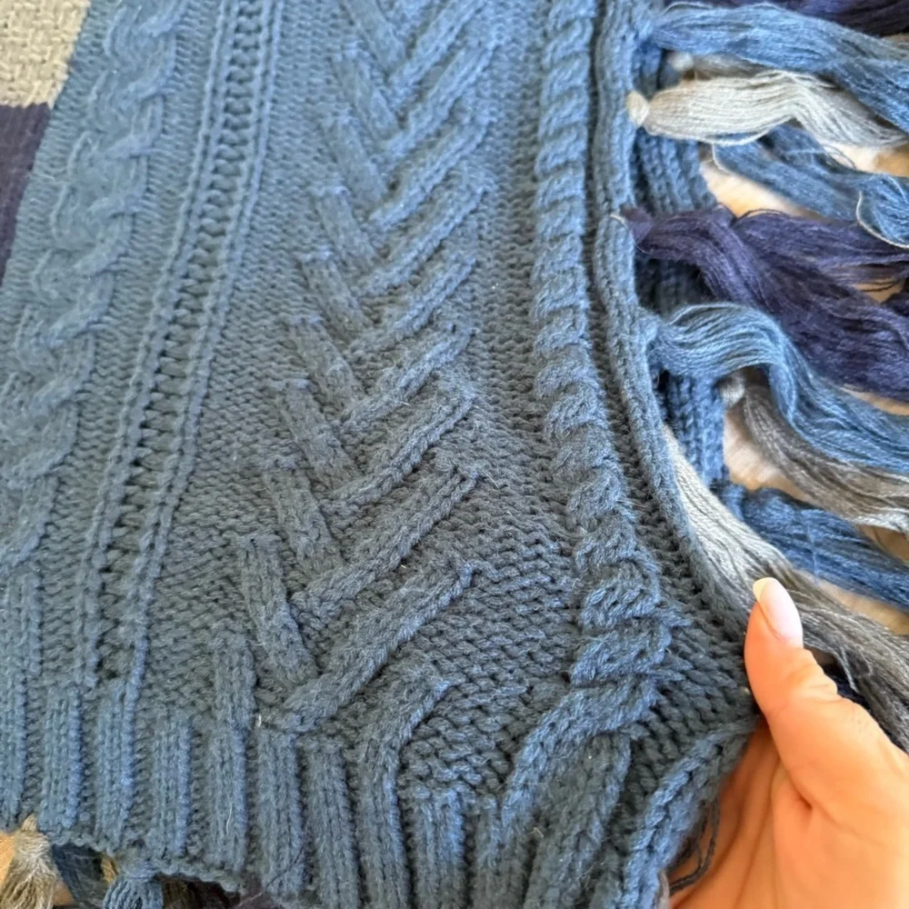 Desigual Poncho Knit Sweater Blue Grey Mandala One Size